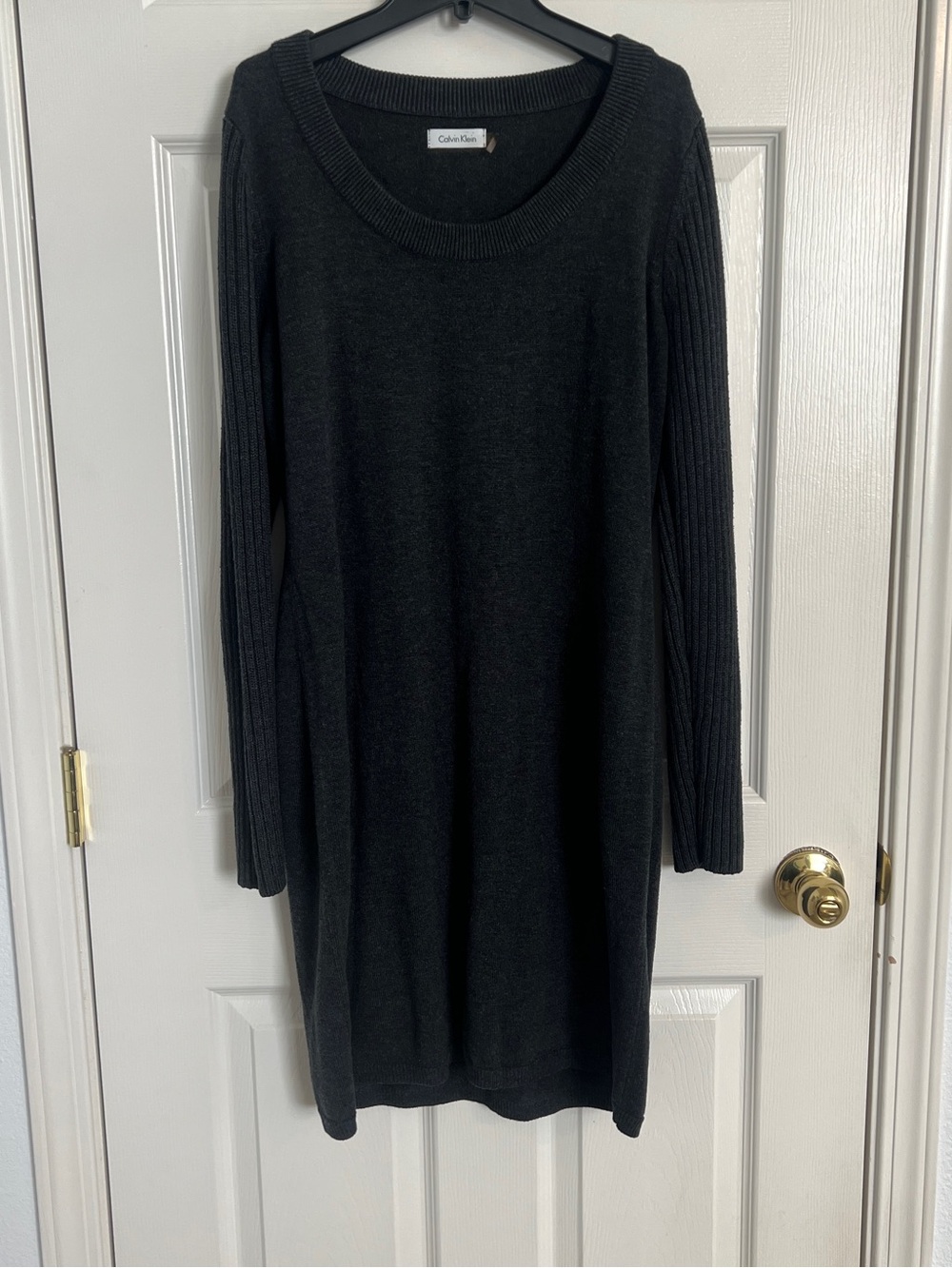 Calvin Klein Cozy Knit Sweater Dress Gray Long Sleeve XL